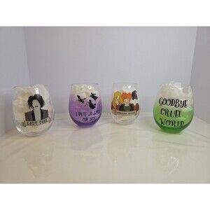 NEW Disney Hocus Pocus 4 Stemless Glasses Sanderson Sisters Halloween- Christmas
